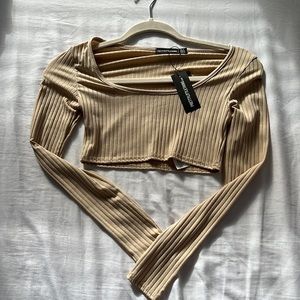PLT Khaki Super Cropped Long Sleeves